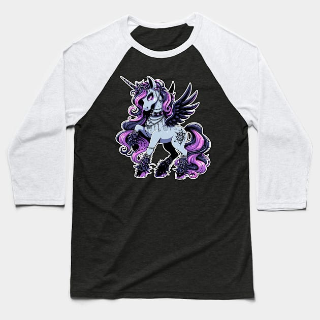 Gothic Unicorn Kawaii Baseball T-Shirt by DesignDinamique